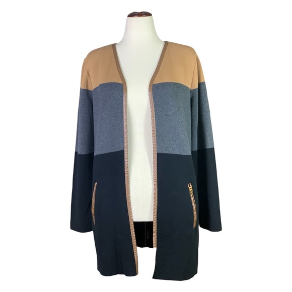 Charter Club Sweaters - Charter Club Colorblock Open Front Cotton‎ Cardigan Camel Grey Black Medium
